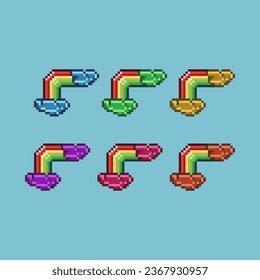 Pixel art sets of rainbow with variation color item asset simple bits of rainbow with cloud on pixelated style 8bits perfect for game asset or design asset element for your game design asset
