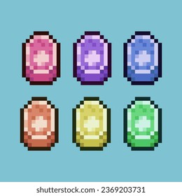Pixel art sets of raw meat food with variation color item asset. Simple bits of meat on pixelated style. 8bits perfect for game asset or design asset element for your game design asset