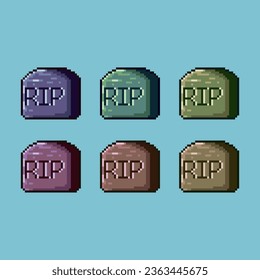 Pixel art sets of rip grave halloween with variation color item asset. simple bits of grave on pixelated style 8bits perfect for game asset or design asset element for your game design asset