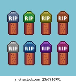 Pixel art sets of rip grave halloween with variation color item asset simple bits of grave on pixelated style 8bits perfect for game asset or design asset element for your game design asset