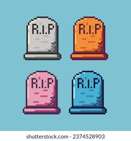 Pixel art sets of rip grave with variation color item asset. Simple bits of halloween grave on pixelated style. 8bits perfect for game asset or design asset element for your game design asset.