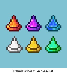 Pixel art sets of road cones with variation color item asset. Simple bits of road cones on pixelated style. 8bits perfect for game asset or design asset element for your game design asset