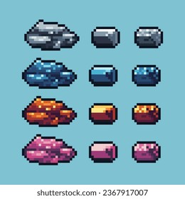 Conjuntos de arte de píxeles de roca con variación color elemento activo simple pedazos de elemento de rock vertical sobre estilo pixelado 8bits perfectos para activos de juego o elementos de activos de diseño para su activo de diseño de juego