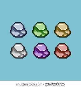 Pixel art sets of rock with variation color item asset. Simple bits of rock item on pixelated style. 8bits perfect for game asset or design asset element for your game design asset