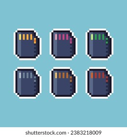 Pixel art sets of sd card with variation color item asset. Simple bits of storage card pixelated style. 8bits perfect for game asset or design asset element for your game design asset.