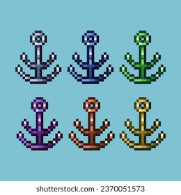 Pixel art sets of ship ancor with variation color item asset. Simple bits of ship anchor on pixelated style. 8bits perfect for game asset or design asset element for your game design asset