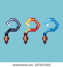 Pixel art sets of sickle with variation color item asset. Simple bits of sickle on pixelated style. 8bits perfect for game asset or design asset element for your game design asset.