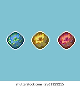 Pixel art sets of small earth with variation color items asset. simple earth for dugeon items on pixelated style.8bits perfect for game asset or design asset element for your game design asset