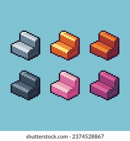 Pixel art sets of sofa chair interior with variation color item asset. Simple bits of chair on pixelated style. 8bits perfect for game asset or design asset element for your game design asset.