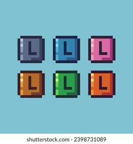 Pixel art sets of square clock icon with variation color item asset.Square clock icon on pixelated style. 8bits perfect for game asset or design asset element for your game design asset