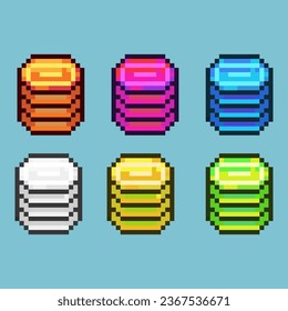 Pixel art sets de negocios de pila de monedas con variación color de elemento activo simple bits de moneda en estilo pixelado 8bits perfecto para activos de juego o elemento de activos de diseño para su activo de diseño de juegos