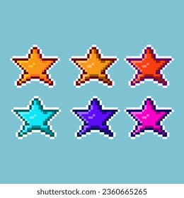 Pixel art sets of star with variation color items asset. simple star on pixelated style.8bits perfect for game asset or design asset element for your game design asset.