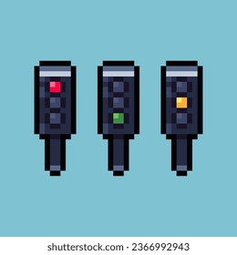 Pixel art sets of streetlight with variation color item asset simple bits of traffic light on pixelated style 8bits perfect for game asset or design asset element for your game design asset