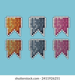 Pixel art sets stroke rounded icon of Bookmark variation color.Bookmark icon on pixelated style. 8bits perfect for game asset or design asset element for your game design.Simple pixel art icon asset.