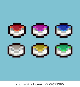 Juegos de arte de píxeles de comida de sushi con activos de elementos de color de variación. Sencillos fragmentos de sushi al estilo pixelado. 8 bits perfectos para activos de juego o elementos de activos de diseño para su activo de diseño de juegos.