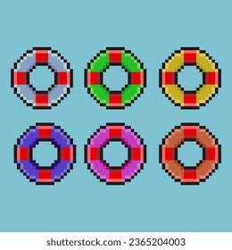 Juegos de arte de píxeles de anillos de nado objetos de hollín con variación color de elemento activo simple de nado de seguridad en estilo pixelado 8bits perfecto para activos de juego o elemento de activos de diseño para su activo de diseño de juego