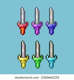 Juegos de arte de píxeles de armas de espada con activos de elementos de color de variación. espada de armas simple en estilo pixelado.8bits perfecto para activos de juego o elementos de activos de diseño para su activo de diseño de juegos.