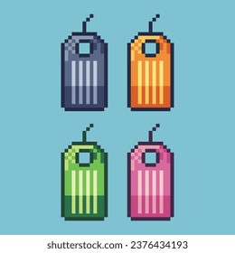 Pixel art sets of tag price with variation color item asset. Simple bits of golden tag price on pixelated style. 8bits perfect for game asset or design asset element for your game design asset.
