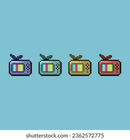 Pixel art sets of television with variation color items asset. simple bits of television technology on pixelated style.8bits perfect for game asset or design asset element for your game design asset