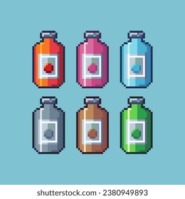 Pixel art sets of tomato sauce with variation color item asset. Simple bits of sauce pixelated style. 8bits perfect for game asset or design asset element for your game design asset.