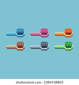 Pixel art sets of toothbrush with variation color item asset. Simple bits of toothbrush pixelated style. 8bits perfect for game asset or design asset element for your game design asset.