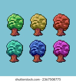Pixel art sets of tree with variation color item asset simple bits of tree on pixelated style 8bits perfect for game asset or design asset element for your game design asset