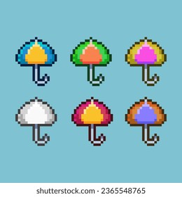 Pixel art sets of umbrella item with variation color item asset simple bits of umbrella on pixelated style 8bits perfect for game asset or design asset element for your game design asset
