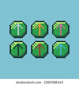 Pixel art sets of upload button with variation color item asset. Simple bits of update icon pixelated style. 8bits perfect for game asset or design asset element for your game design asset.