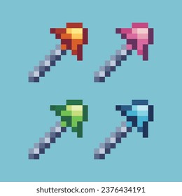 Conjuntos de objetos de arte de píxeles con activos de elementos de color de variación. Pequeños trozos de varita mágica en estilo pixelado. 8 bits perfectos para activos de juego o elementos de activos de diseño para su activo de diseño de juegos.