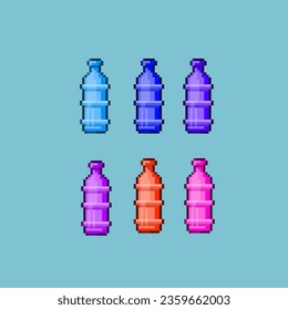 Pixelkunst-Sets von Wassergetränk-Tank mit verschiedenen Farbelementen. Pixel-Drink-Flasche auf pixeliertem Stil.8bits perfekt für das Spielobjekt oder Design-Objekt für Ihr Spieldesign-Objekt.