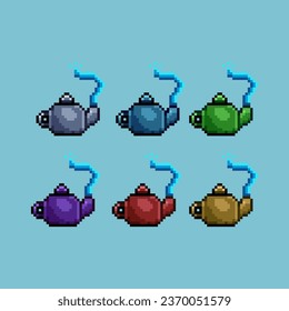 Pixel art sets of water pot with variation color item asset. Simple bits of water pot on pixelated style. 8bits perfect for game asset or design asset element for your game design asset