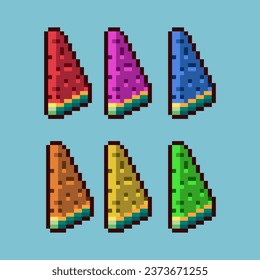 Pixelkunst-Sets von Wassermelonen mit Variationsfarben-Objekt. Einfache Wassermelonnahrung auf pixeliertem Stil. 8bits perfekt für das Spiel-Objekt oder Design-Objekt für Ihr Spieldesign-Objekt.