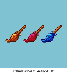 Pixelkunstsätze von Rotzunge-Halbwertszwiebeln mit Variationsfarben-Objekt. halloween broom auf pixeliertem Stil.8bits perfekt für Spiel-Objekt oder Design-Objekt für Ihr Spiel Design-Objekt.