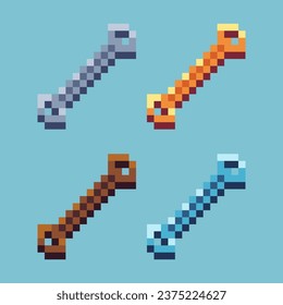 Pixel art sets of wrench with variation color item asset. Simple bits of wrench on pixelated style. 8bits perfect for game asset or design asset element for your game design asset.