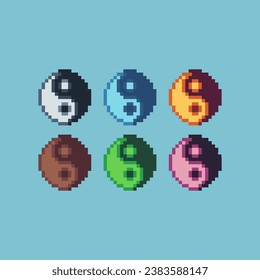 Pixel art sets of yin yang icon with variation color item asset. Simple bits of yin yang pixelated style. 8bits perfect for game asset or design asset element for your game design asset.