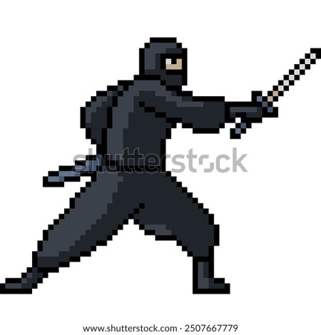 pixel art of shadow ninja assassin isolated background