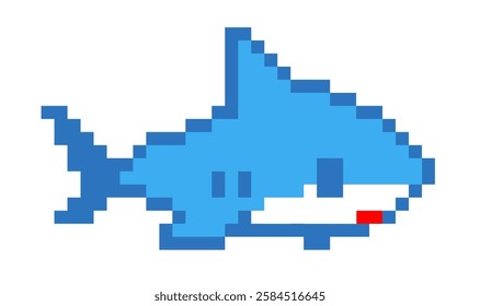 Pixel art shark isolated on white background. Vector illustration.