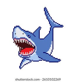 Pixel art of shark. Pixelated of shark gaming character.