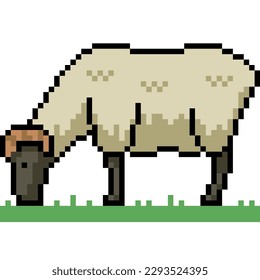 pixel art of sheep eat grass