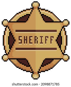 Pixel art Sheriff badge in star shape. police insignia vector icon for 8bit game on white background