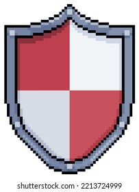 
Pixel-Kunstschild, rote und weiße Schild, Vektorsymbol für 8bit-Spiel auf weißem Hintergrund