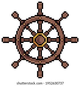 Pixel art ship timon, helm, rudder. vector icon for 8bit game on white background