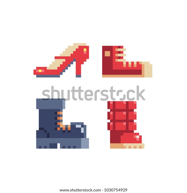 Pixel Art Shoes Icon Set Womens Stock Vector (Royalty Free