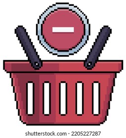 
Pixel art shopping basket with delete and withdraw icon vector icon for 8bit game on white background