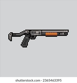 Arma de escopeta de Pixel art. Shotgun Pixelado. Icono de arma de escopeta al fondo pixelado
para el juego de arte píxel e icono para el sitio web y el juego de vídeo. retro de la vieja escuela.