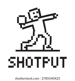 pixel art shotput athlete with bold text
