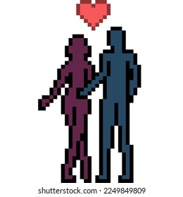 pixel art of silhouette romance couple