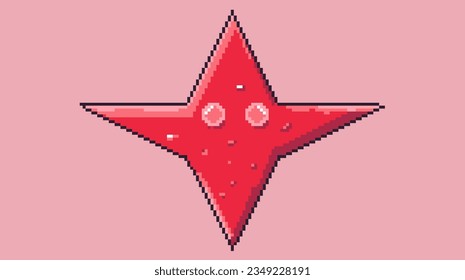Pixel art of simple star maskot character. Pixelated red star, useful for game design, or icon with pixel art style for design or game asset.