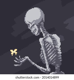 Pixel Art Of Skeleton And Butterfly