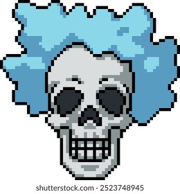 pixel art of skull face with hairstyle isolated background